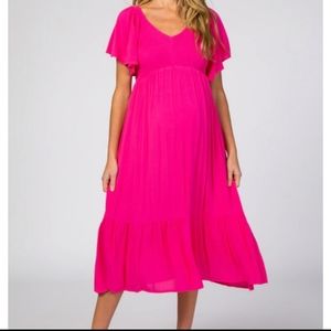 Pink Blush fuchsia pink smocked maternity dress sz L